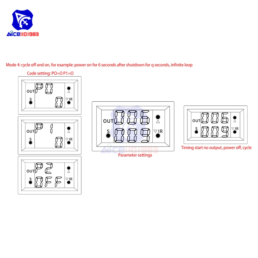T2401-O/N DC 12V Zeitrelais-Modul mit Verzögerung, Dual-Display Digital-Zeitrelais, Direkt-/Passiv-Ausgang, Mini-LED-Digital-Timer – Detail 12