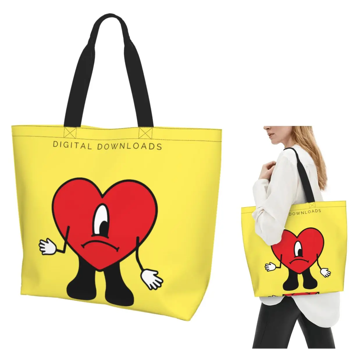 Bad Bunny Rapper Reggaeton Artist Shopping Tote Bag Canvas Large Capacity Shoulder Bags Shopper Grocery Handbag for Women