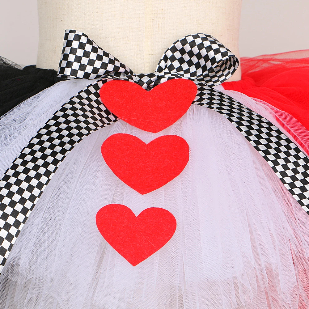 Alice in Wonderland Red Queen Tutu Skirt Outfit for Girls Kids Carnival Halloween Dress Up Costumes Baby Fluffy Tutus with Crown