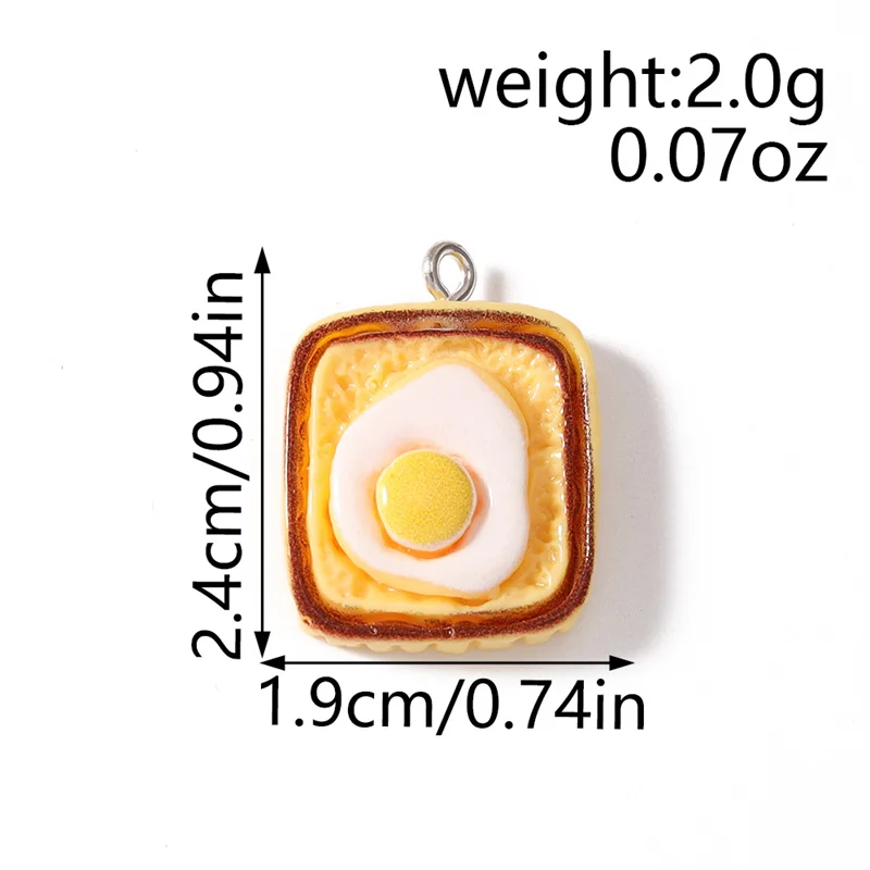 10 Stück 19x24mm Niedliche Harz-Lebensmittel-Anhänger in Form von Eiern und Broten zum Basteln von Halsketten, Ohrringen, Armbändern, DIY-Handarbeiten und Schmuckzubehör – Detail 1