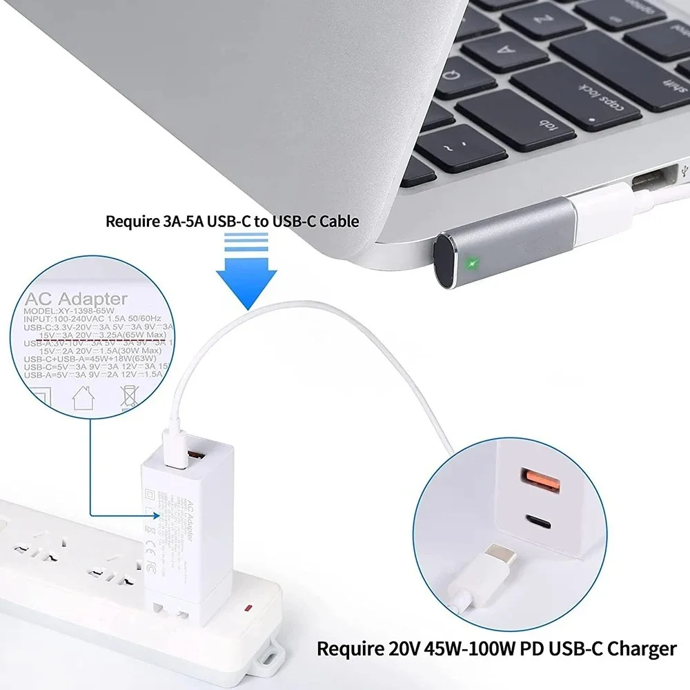 

USB C PD 100W Converter Type-C Female To Magnetic 2 T-tip Fast Charging Adapter Compatible with 2013-2015 Macbook Air/Pro