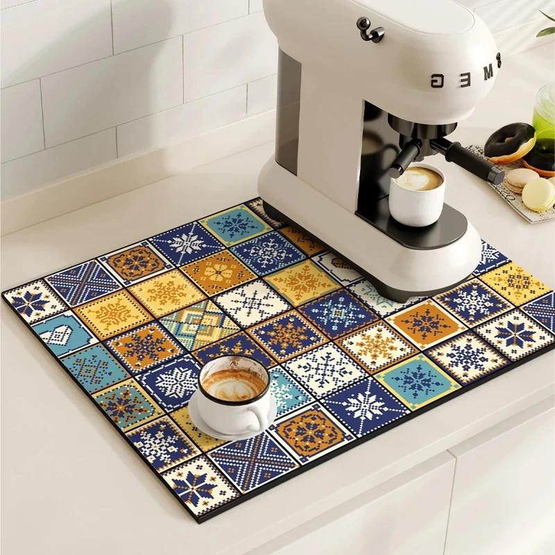 Kaffeemaschine Matte Retro Geschirr Trocknen Matten Für Küche Nicht-slip Ablassen Pad Schnell Trocknend Geschirr Tischset Geschirr Waschbar – Detail 14