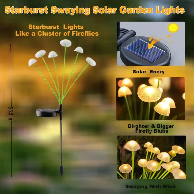 التخييم ضوء مقاوم للماء اليراع ضوء في الهواء الطلق أضواء الحديقة الشمسية الفطر قنديل البحر أضواء الشمسية حديقة ديكور