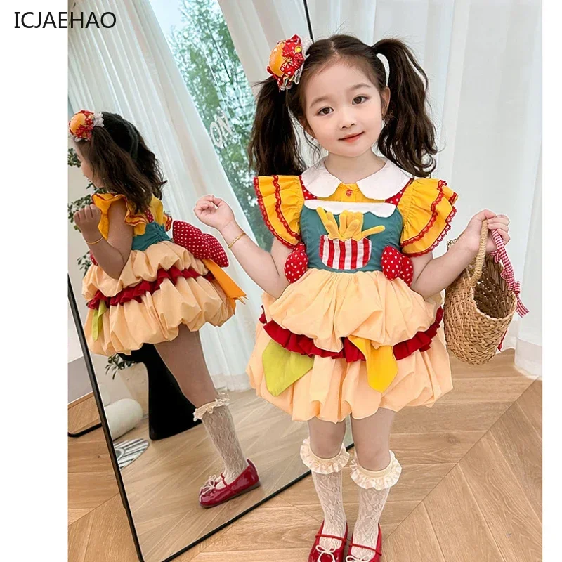 

2025 Cute Girl Princess Dress New Clothing Top Two Piece Set Children Lolita Summer Sleeveless Dresses Birthday Party