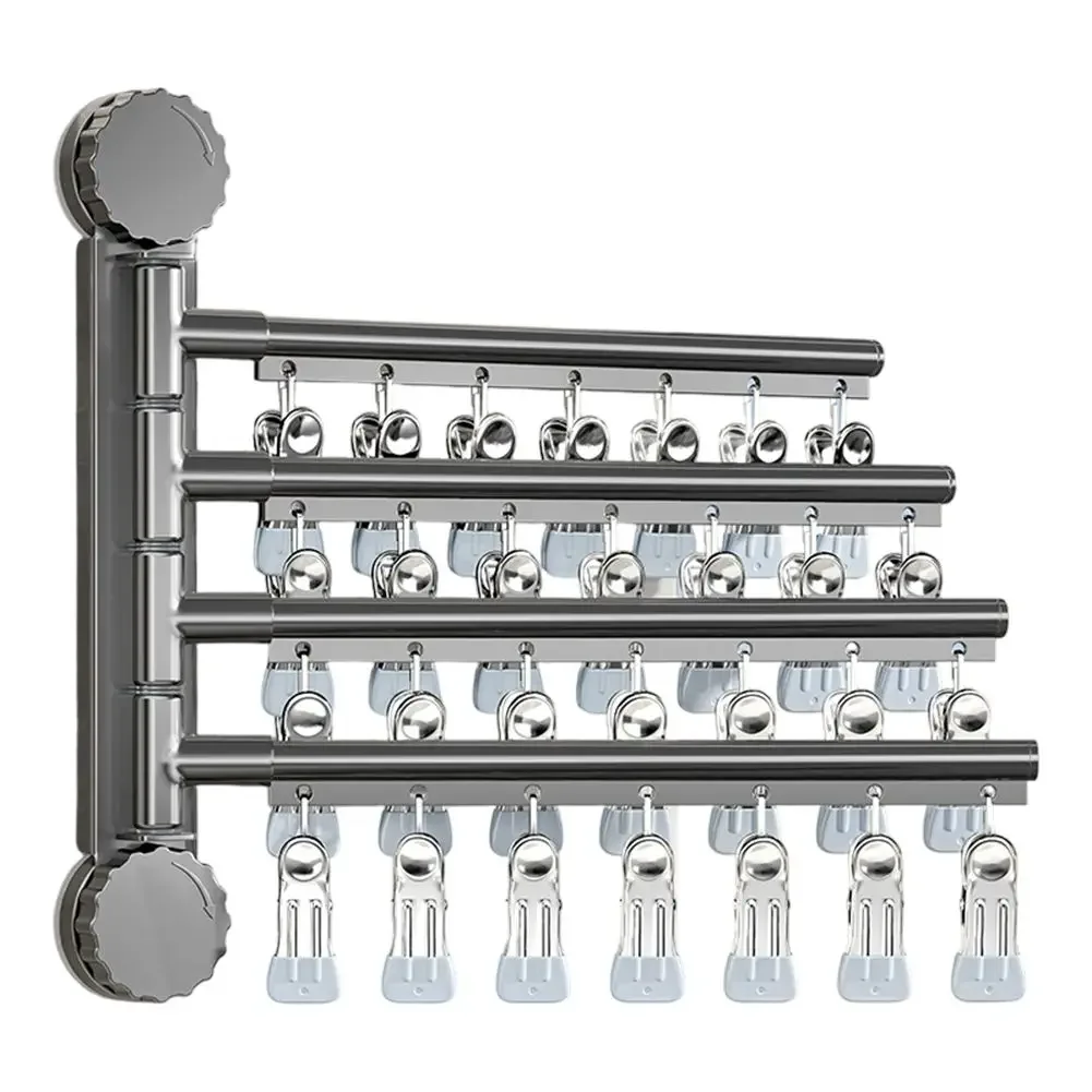 Bathroom Wall Mount Towel Hanger Swing Arm Rack Suction Cup Stainless Steel Clamp Layered Drying 180 Degree 3/4/5 Arms