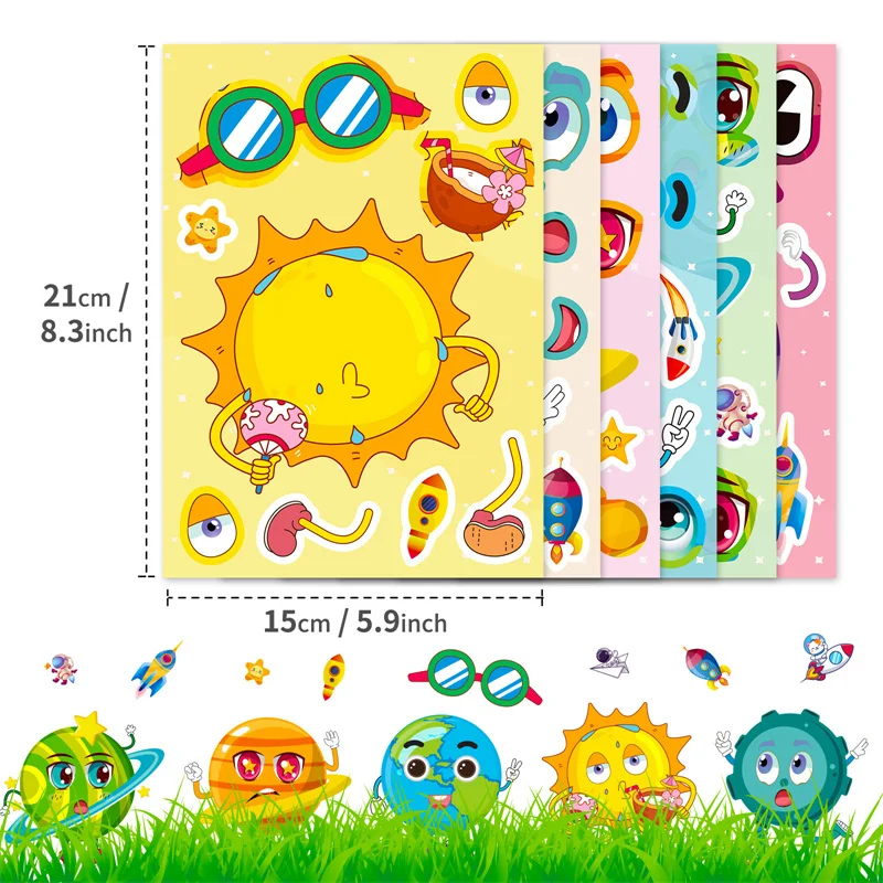 Reusable Make Your Own Planet Stickers Puzzle Games Toys for Kids Children Create-a-face DIY Outer Space Solar System Stickers