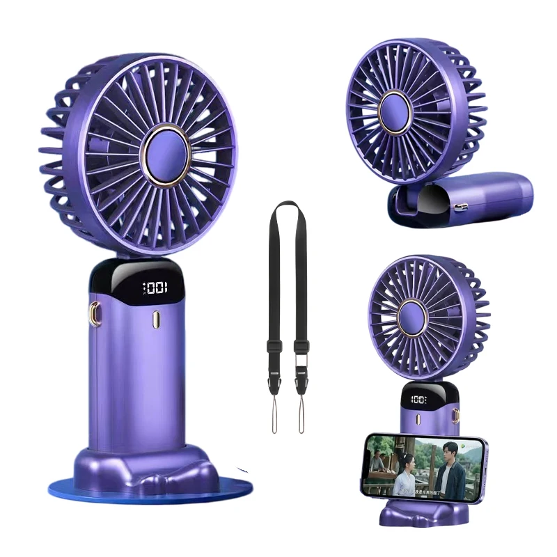 

Портативный мини-вентилятор 3000 мАч, складной, 5 скоростей, USB-зарядка, для стола, улицы, на шею, с подставкой для телефона и LED-дисплеем