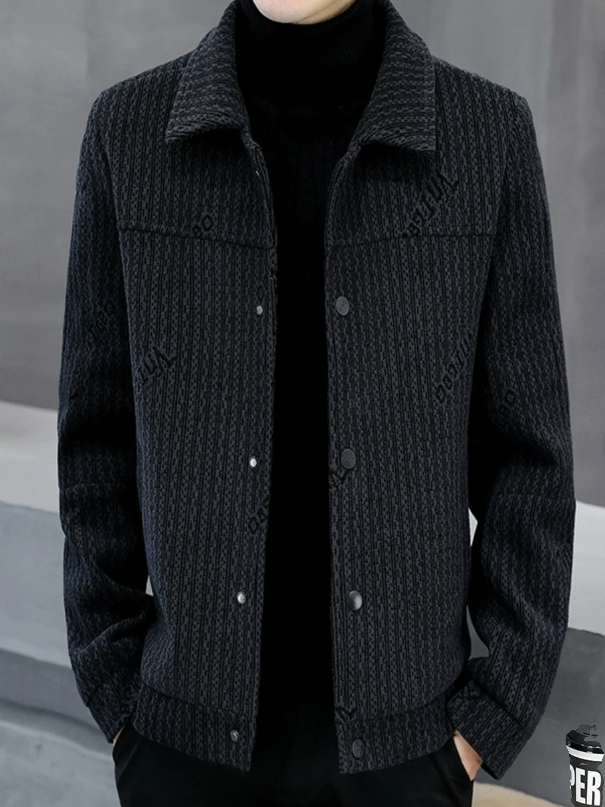 

Men's Woolen Coat with Golden Velvet Loose Fit Turn-down Collar Youth Faion Trend Outerwear for Autumn Winter