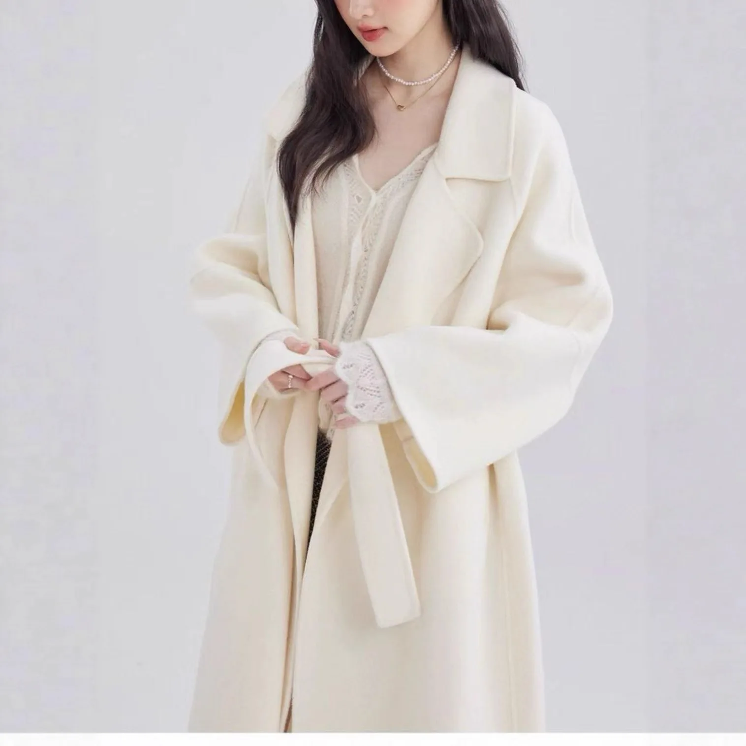 Red Autumn Winter Double-sided Wool Coat Loose Shoulder Coat Women