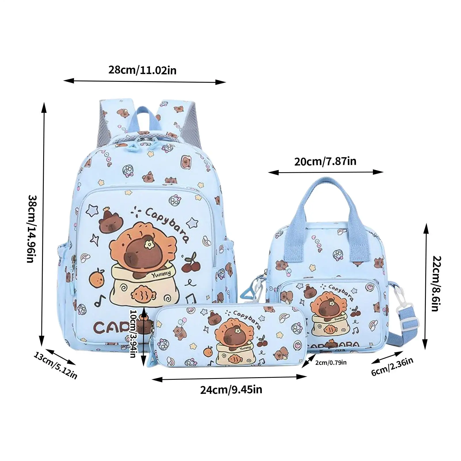 كابيبارا حقيبة المدرسة كابيبارا قلم رصاص الحقيبة الجمالية حقيبة الغداء مجموعة للكبار كلية وجبة خفيفة طالب في سن المراهقة المتوسطة نزهة