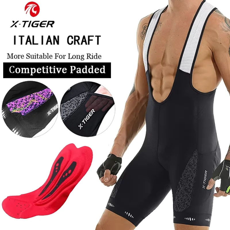 X-TIGERผู้ชายกางเกงขาสั้นขี่จักรยาน 7 ชั่วโมง 5DเบาะBibsจักรยานTights MTBขี่จักรยานกางเกงขาสั้นBreathable SPF 50 + กางเกงขาสั้นจักรยาน