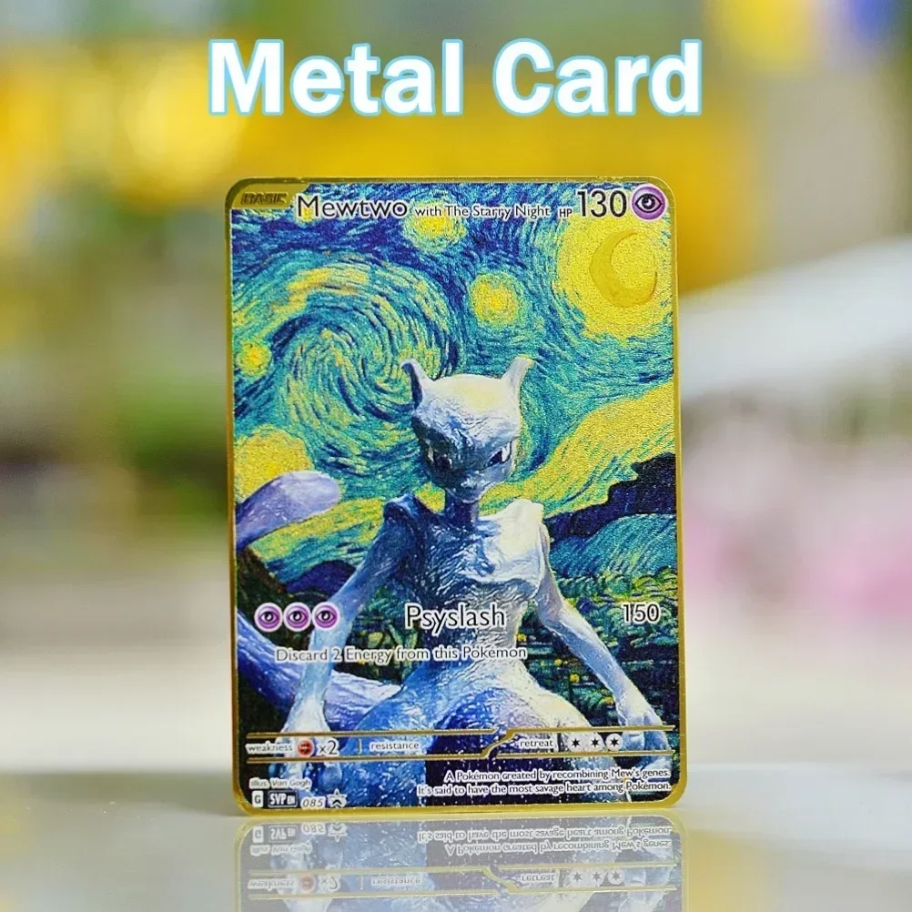 Cartes Pokémon en métal doré pour enfants, lettres Van Gogh, Charizard, Vmax, Pikachu, Gx, Mewtwo Ex, Vstar, jeu d'anime, jouets cadeaux