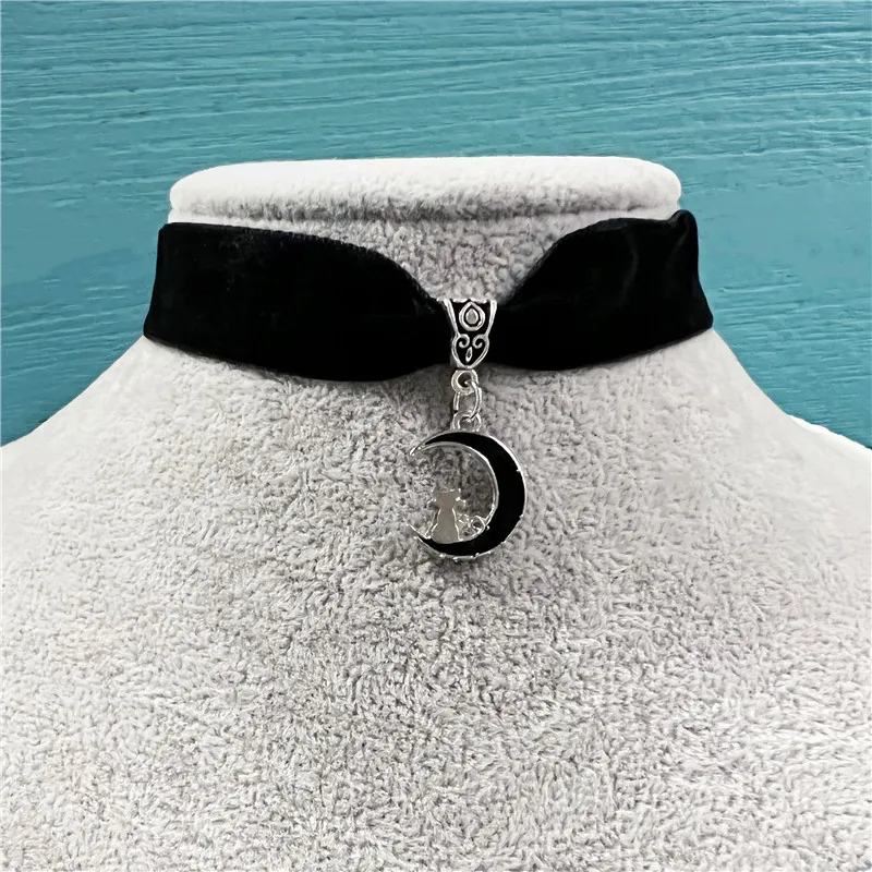 Crescent Cat Collars For Women Black Witch Gauze Chain Gothic Mystery Womens Choker Diablo Religious Jewelry Accessories 2022