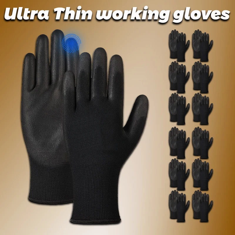 

Safety Work Gloves PU Coated 6 or 12 Pairs/Pack Large,Ultra-lite Polyurethane Working Gloves with Grip for Warehouse Worker