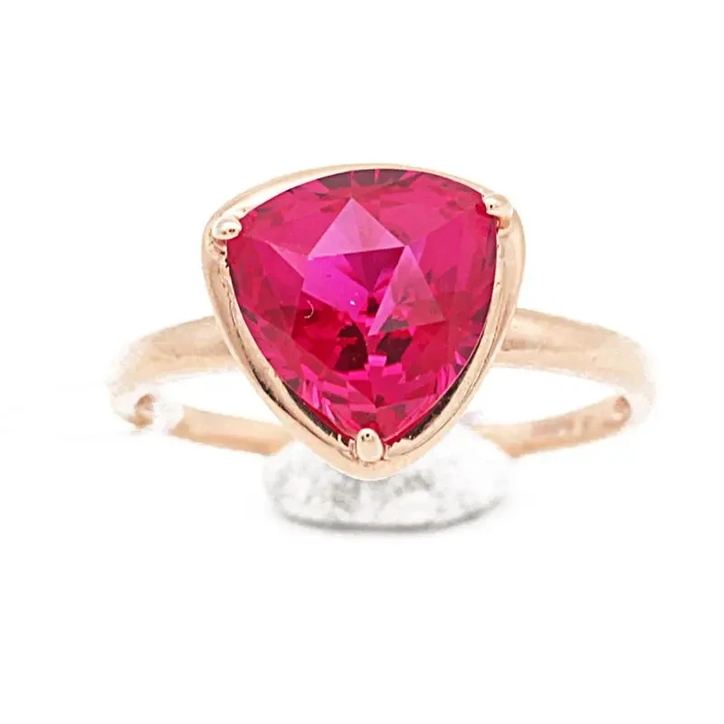 Anillo de oro púrpura con incrustaciones de oro rosa de 14K para mujer, joya de rubí con forma triangular, luz abierta, joyería clásica de lujo para fiesta de alta gama 585
