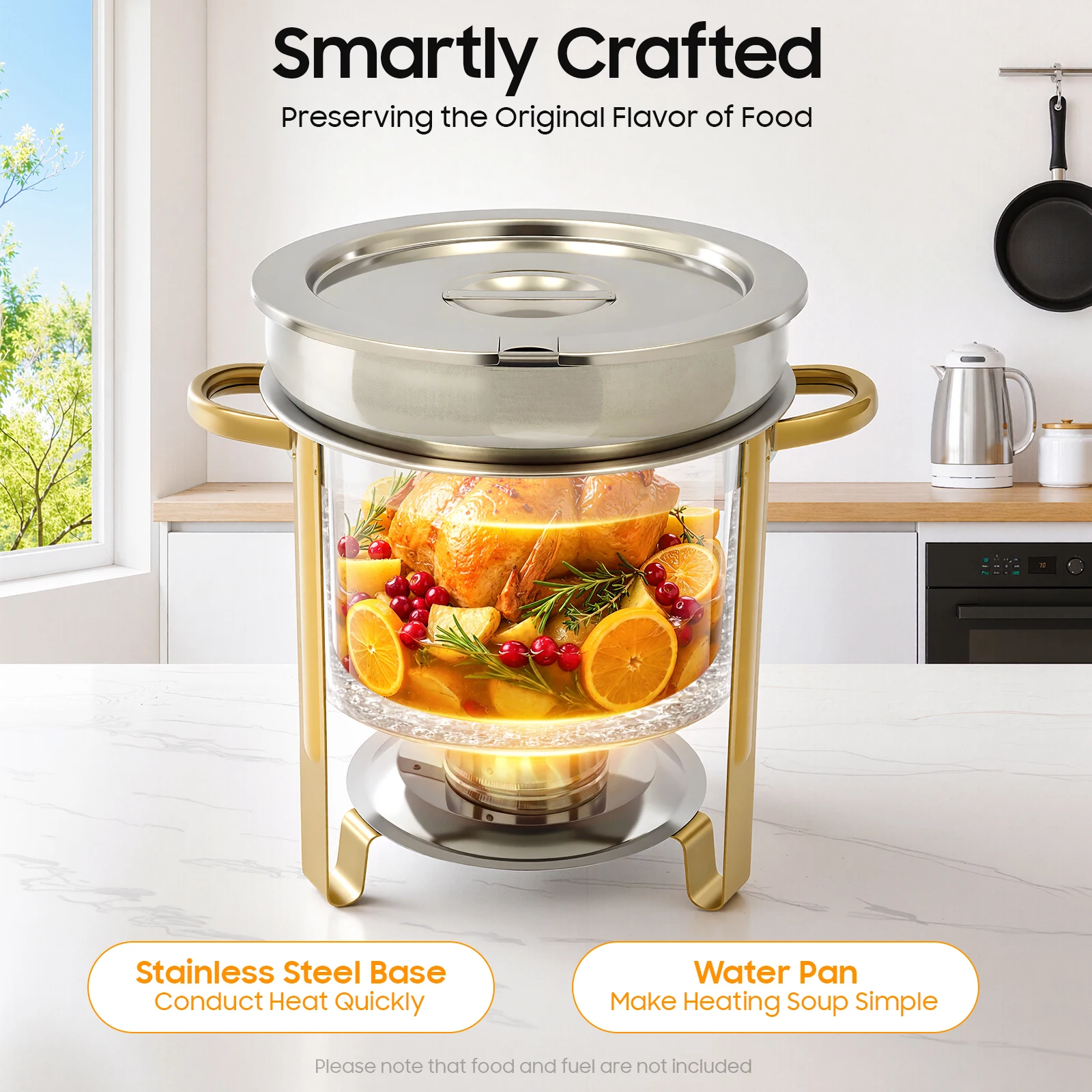 

11L/11.62Qt Silver Stainless Steel Round Soup Warmer, Warmer Soup with Pot Lid and Fuel Holder, for Parties, Catering