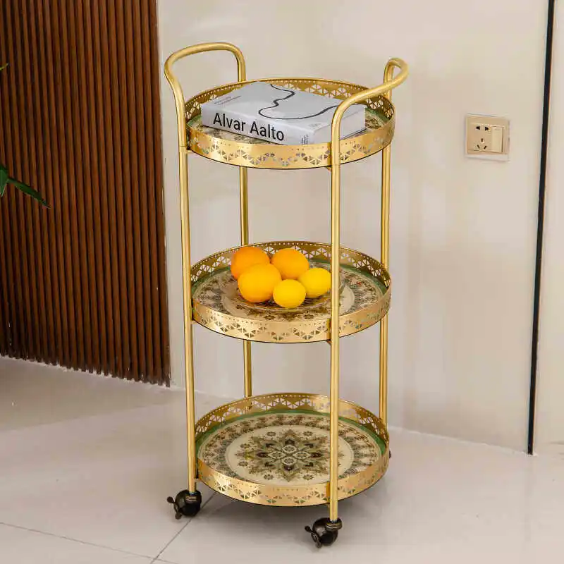 Light Luxury Movable Three-layer Dining Car, Living Room, Household Storage, Coffee Table, Trolley Side Rack