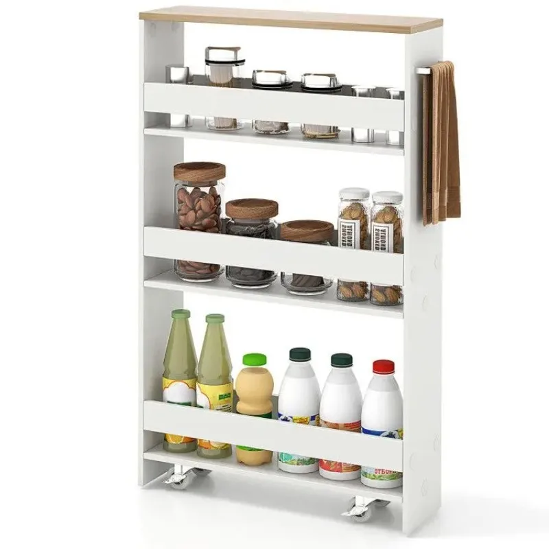 

Narrow Mobile Serving Cart with Open Shelves for Kitchen Bathroom Living Room