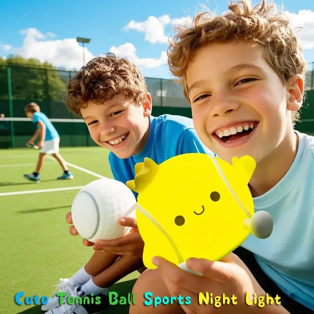 Luce notturna da tennis a LED per la scuola materna del bambino Divertimento sportivo Lampada da comodino ricaricabile in silicone per dormire per la stanza