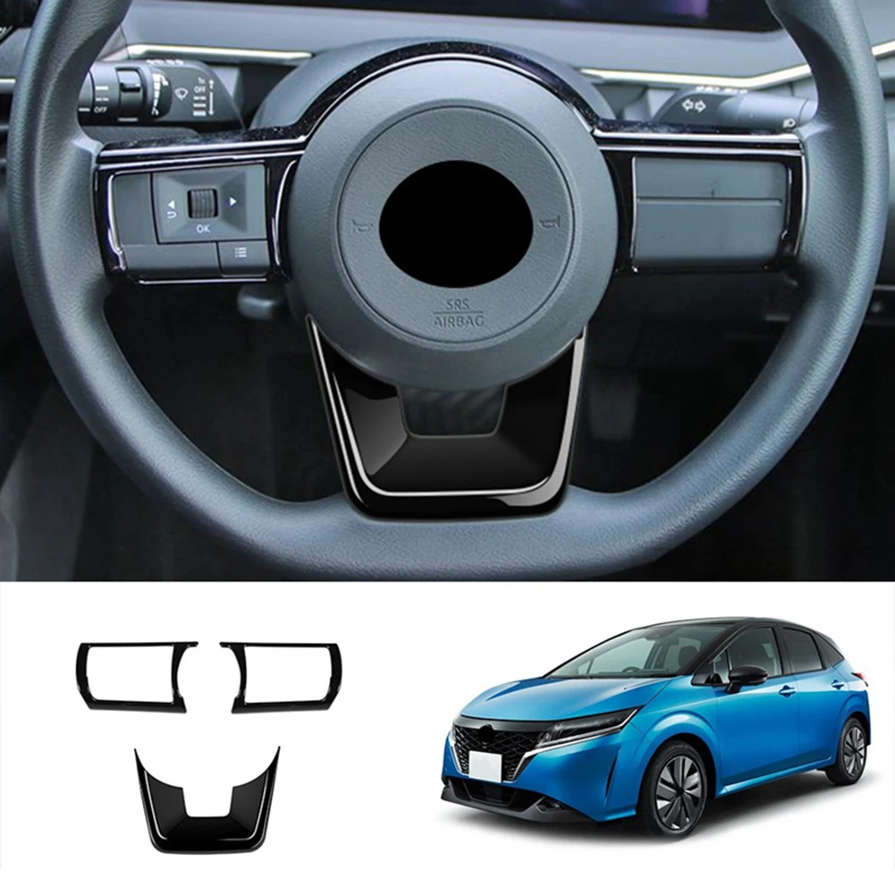 3Pcs Car Glossy Black Steering Wheel Panel Cover Trim Decoration Frame Sticker for Note E13 2022 2023