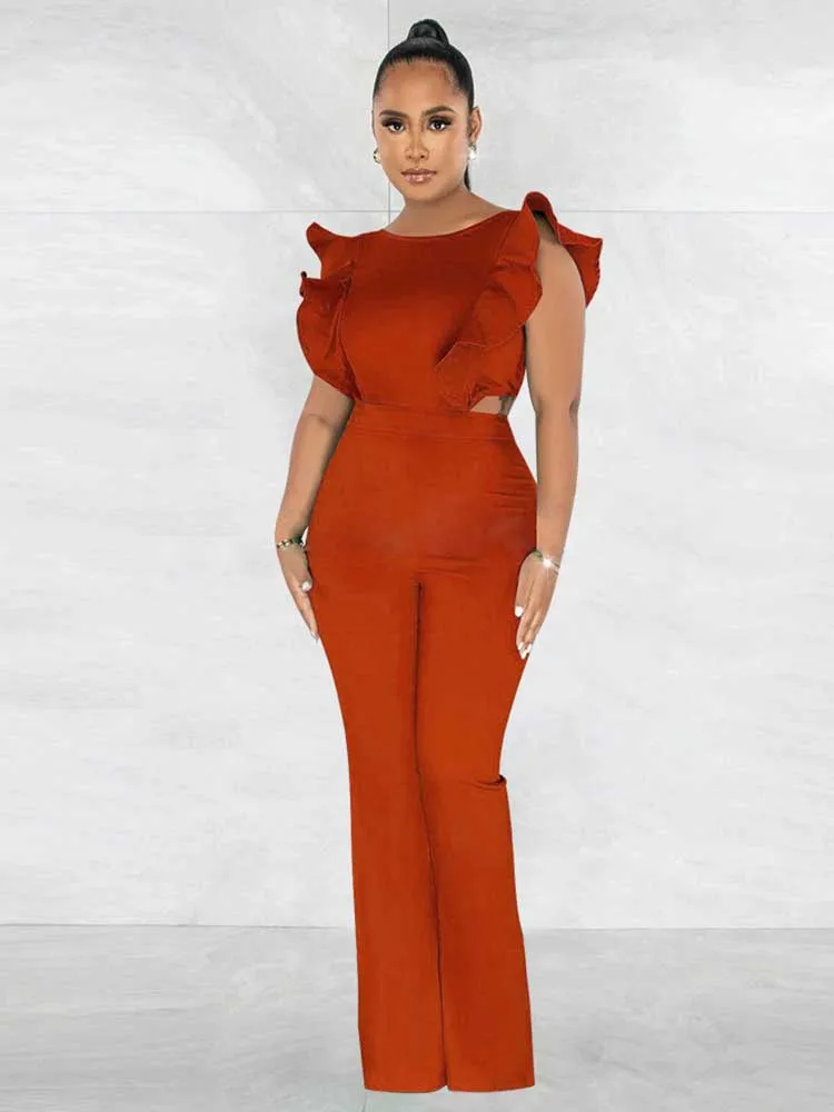 

Clothing Female Jumpsuit for Women Summer Sexy Backless Jumpsuit Short Ruffled Sleeves High Waisied Full Length Jumpsuits