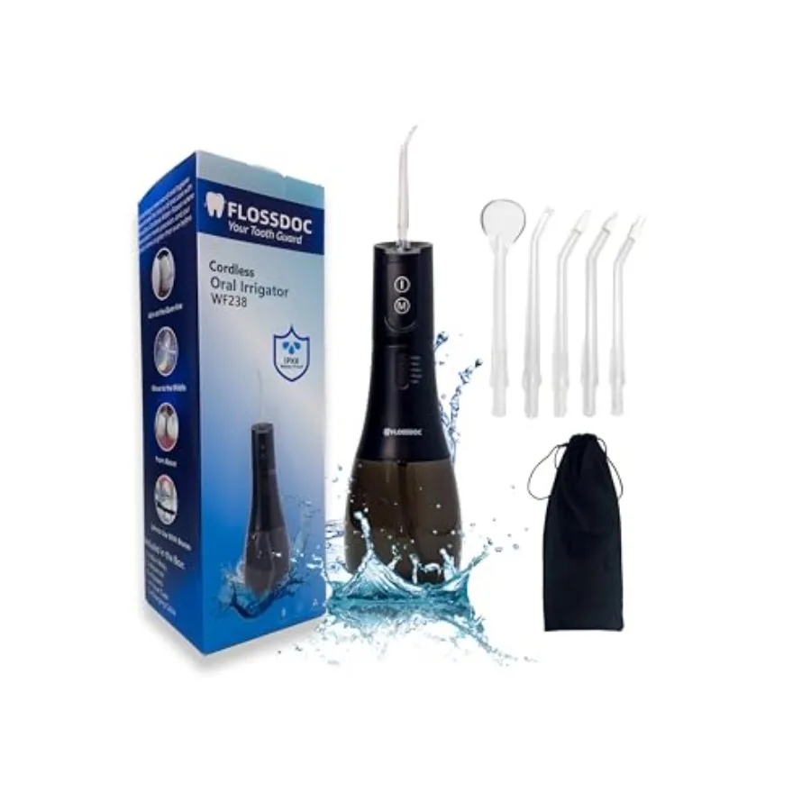 Water Flosser for Teeth and Tonsil Stone Remover 400ml Tank IPX8 Waterproof Dental Flosser with 6 Tips Including Tongue Scraper