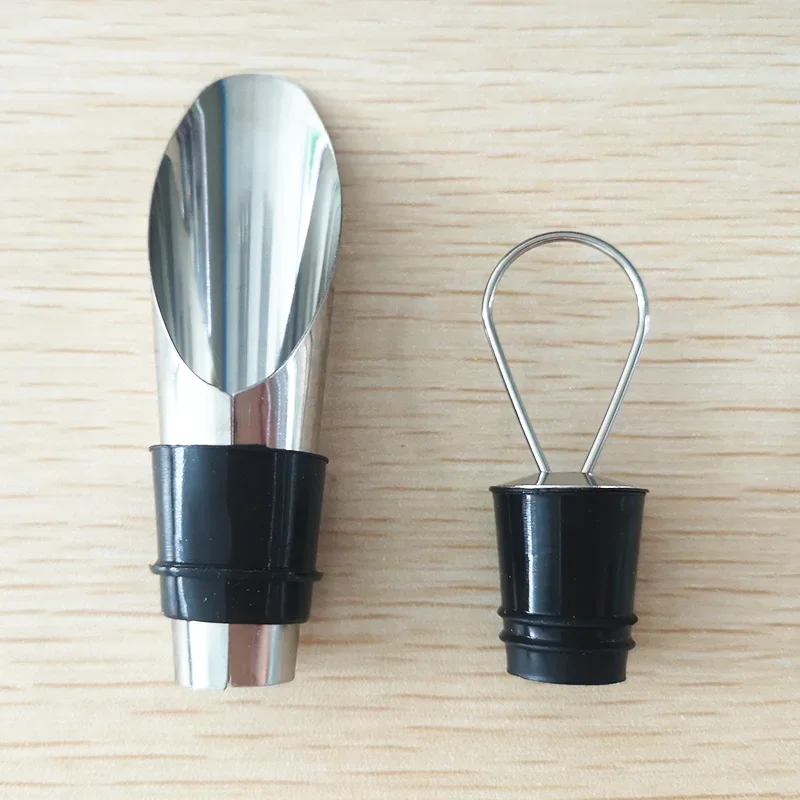 Stainless Steel Liquor Aerating Decanter Pourer Spout Flow Wine Bottle Bar Tools with Stopper Set