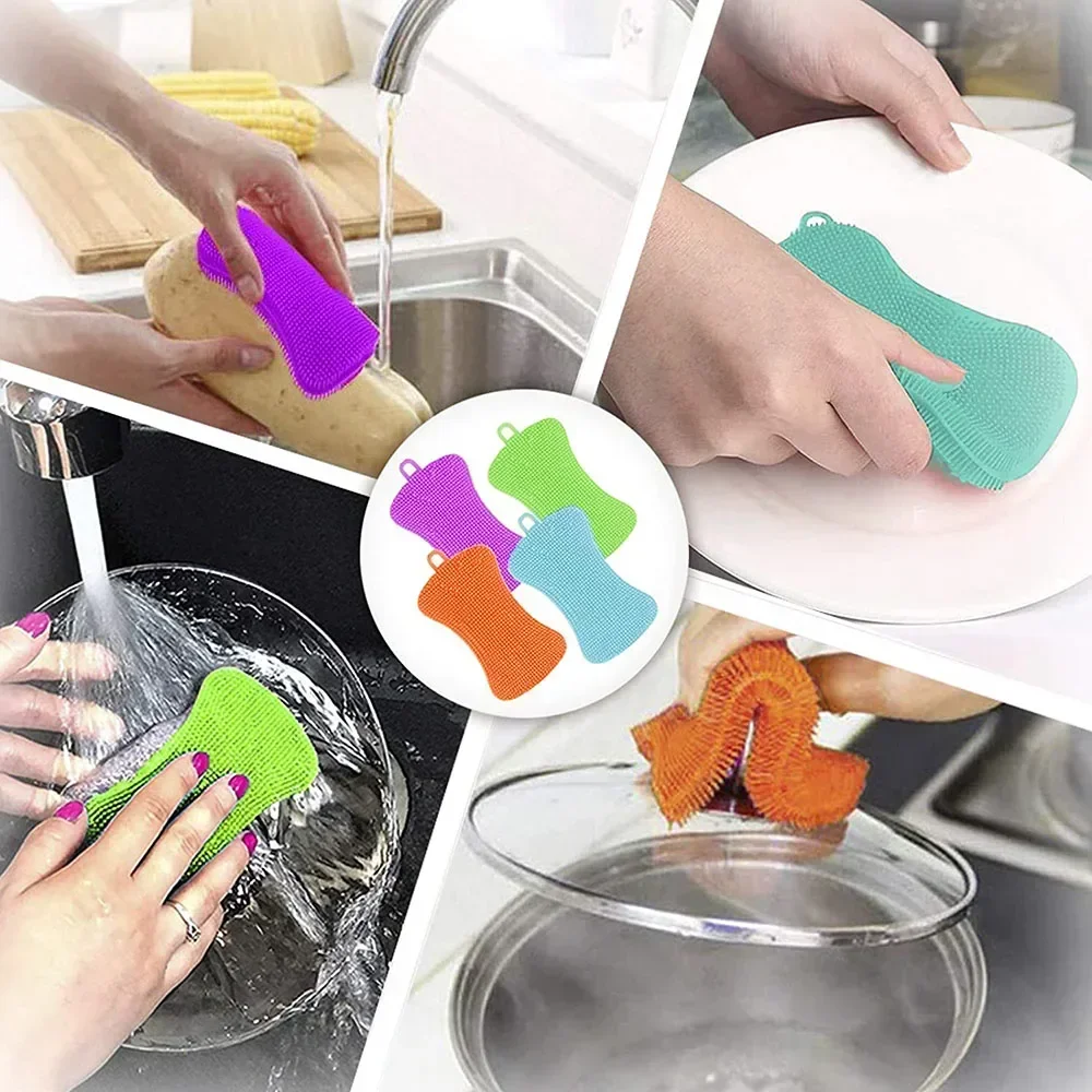 1Pcs Kitchen Silicone Sponge Dish Washing Scrubber Household Cleaning Sponge Gadgets Brush Accessories Dishes Scouring Pads New