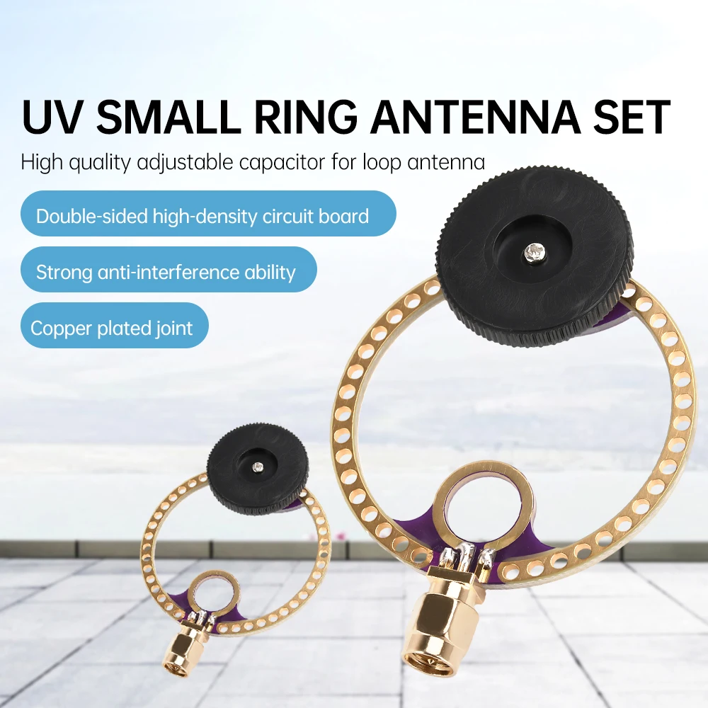 2Pcs Universal Donut UV UHF+VHF FM Loop Antenna Connector UV UHF 400M-470MHz+VHF FM 80M-150MHz Small Loop Antenna Set