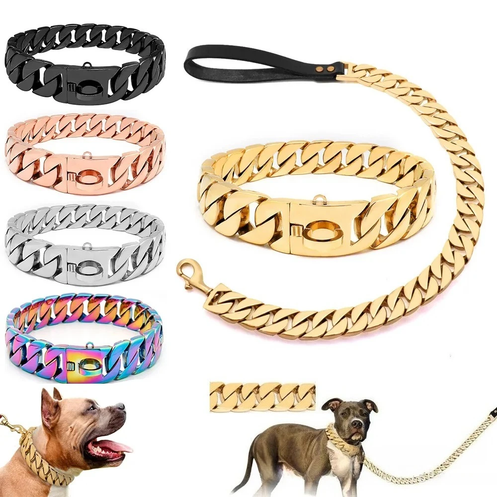 

Gold Large Dog Chain Stainless Steel Dog Collar Necklace Dog Chain Large Dog Titanium Steel Collar