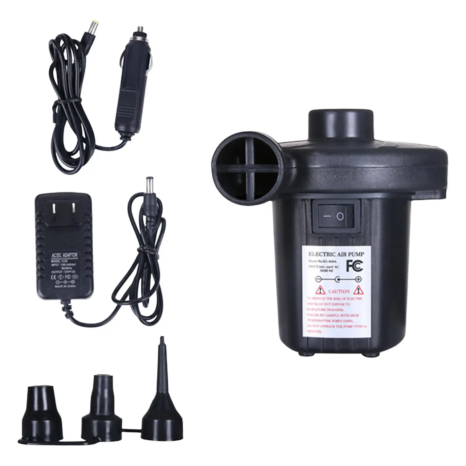 Electric Air Pump Portable ,with 3 Heads Nozzle Two Way Inflator Deflator for Air Beds Cushions Mattress Boats Outdoor Camping