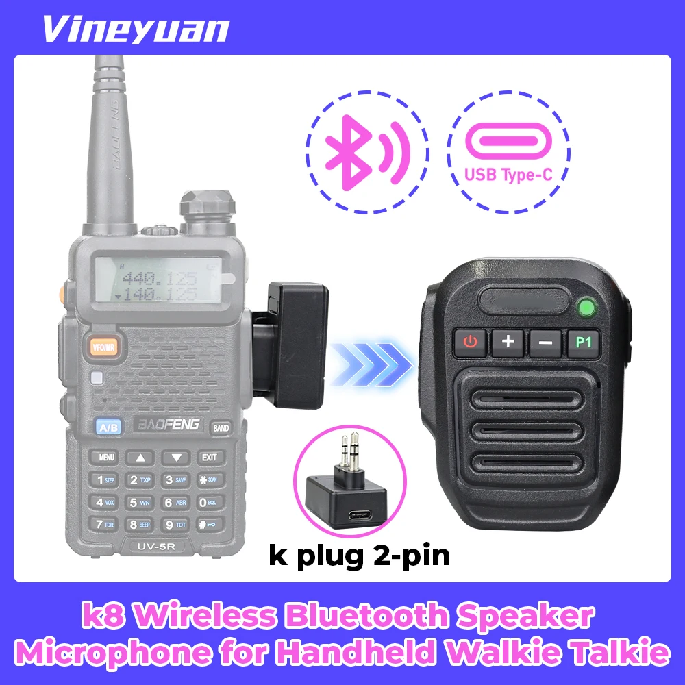 k8 Wireless Bluetooth Speaker Microphone Handheld Speaker Mic For Quansheng UV K5 K6 K58 Baofeng UV-5R  Kenwood Walkie Talkie