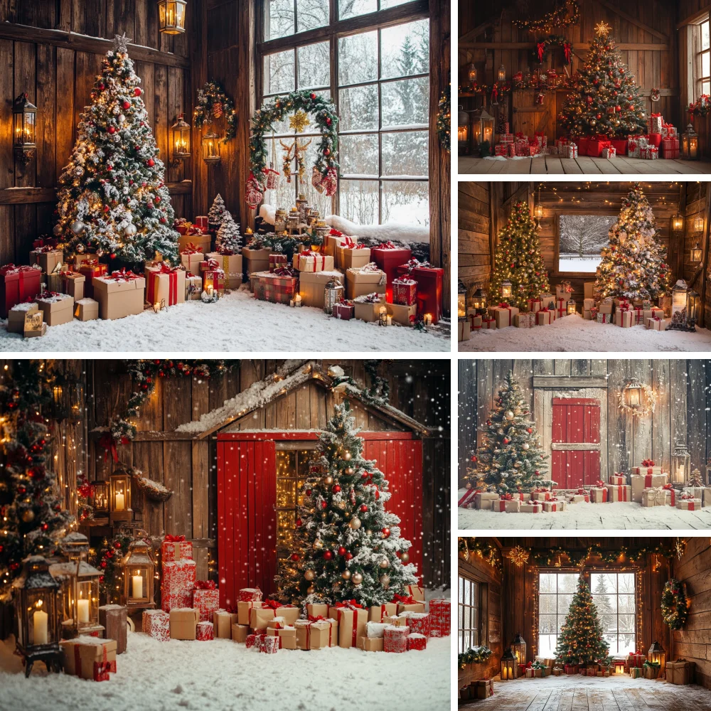 

Christmas Winter Backdrop Window Curtain Fireplace Xmas Tree Photography Background for Kids Family Portrait Decor Booth Props