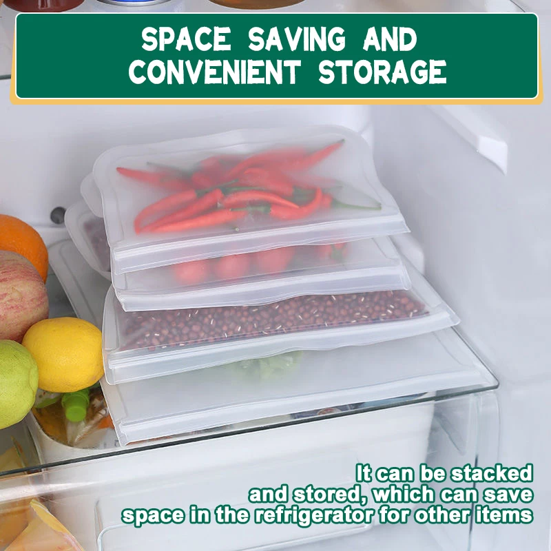 Silicone Food Storage Containers Fresh Bag Food Storage Bag Fresh Wrap Leakproof Containers Reusable Stand Up Zip Shut Fruit Bag