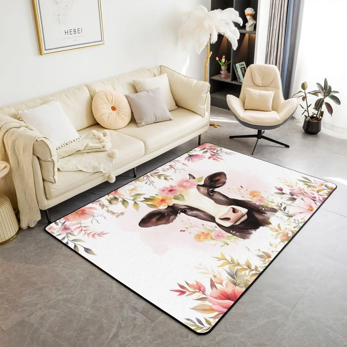 Cow Area Rug Area Rug Milk Cow Decorative Carpet Set for Boys Girls Teens Cartoon Farmhouse Animal Rugs Fruit Indoor Floor Mat