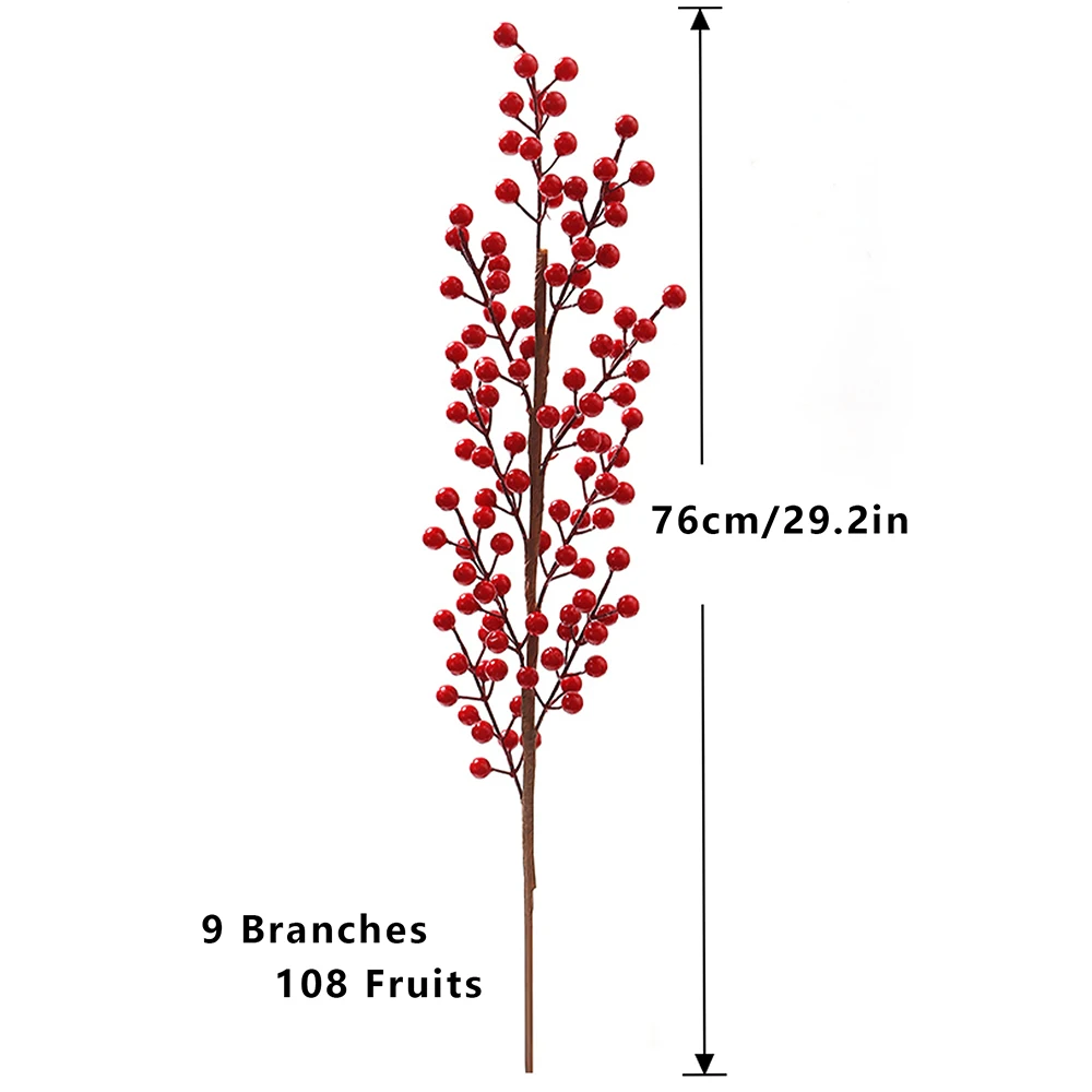48cm-76cm Künstlicher Weihnachtszweig mit Roten Früchten, Kunsttannenbeeren, Kunstpflanzen für Heimdekoration, Erntefest und Weihnachten – Detail 16