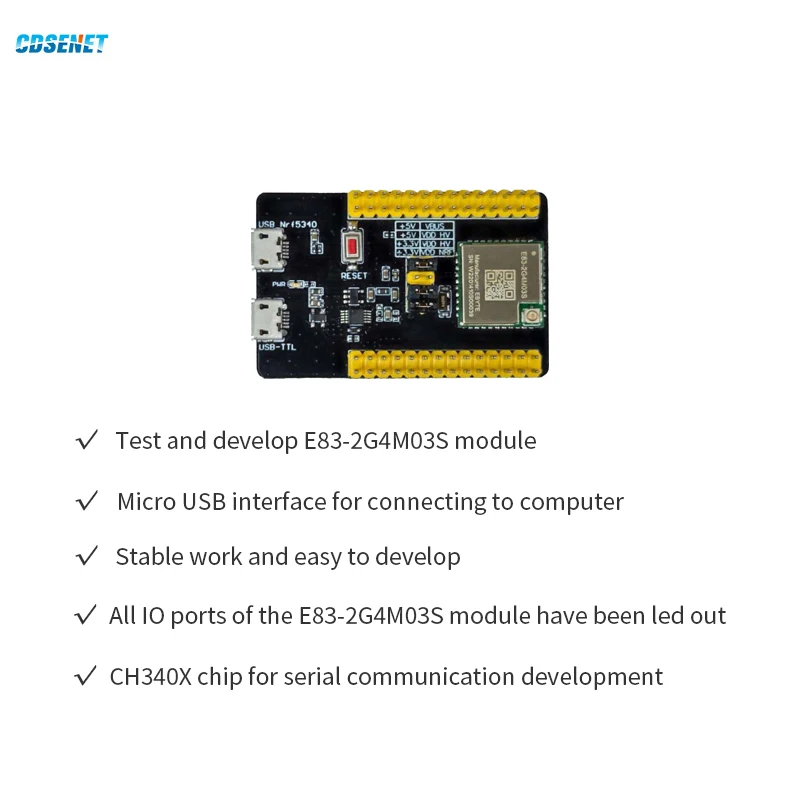 무선 RF 모듈용 테스트 보드, CDSENT E83-2G4M03S-TB, 저전력 3dbm BLE5.2 PCB 안테나 USB 테스트 보드, 2.4Ghz nRF5340