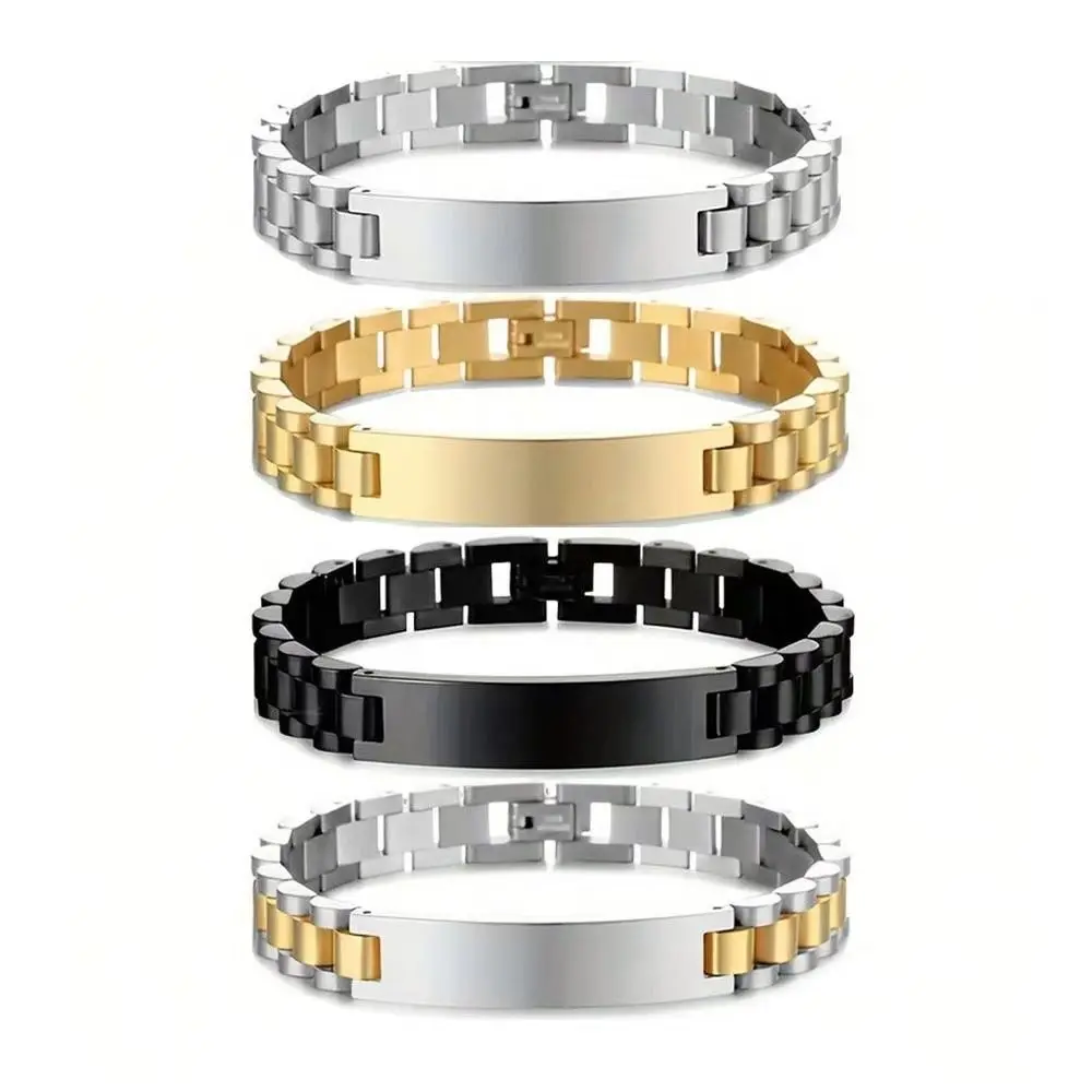 

Stainless Steel Personalized Engraving Bracelet 10MM -15MM High Polished Customizable Blank Chain Fashion Round
