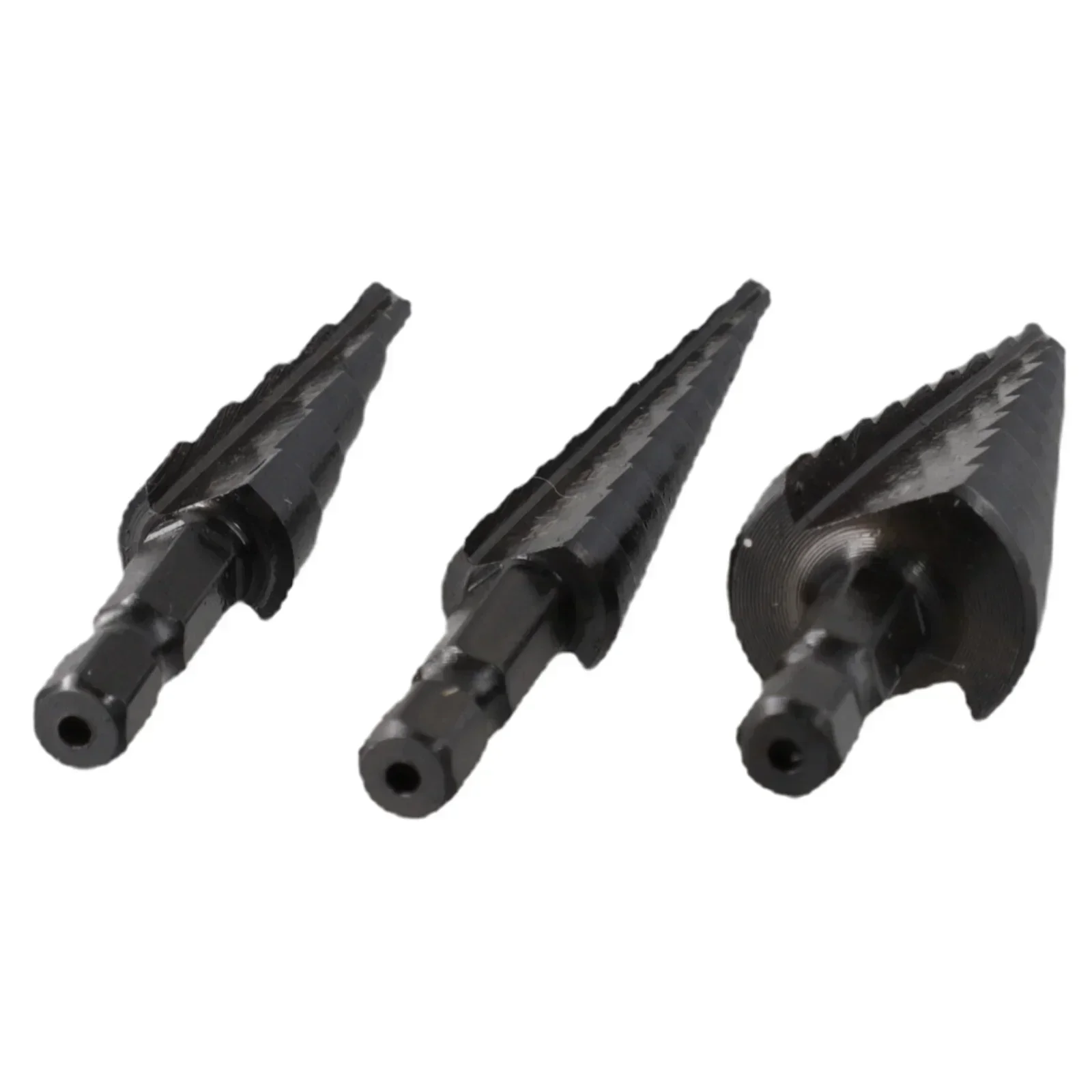 New Step Drill Bit Drill Set With Storage Box Straight Groove 3-12mm 4-12mm 4-20mm Hole 3Pcs Black Nitrogen Coated