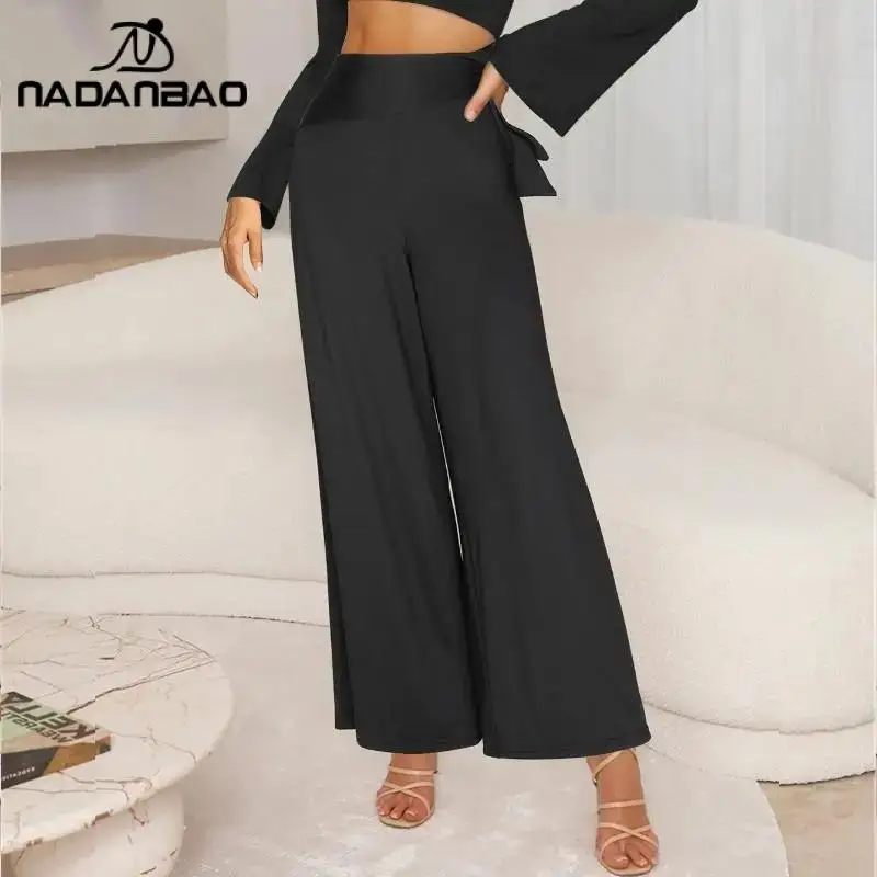 NADANBAO Lady Wide Leg Pants Women Loose Sporty Trousers Black Lace-Up Pants Fashion Casual Streetwear Summer Outfit