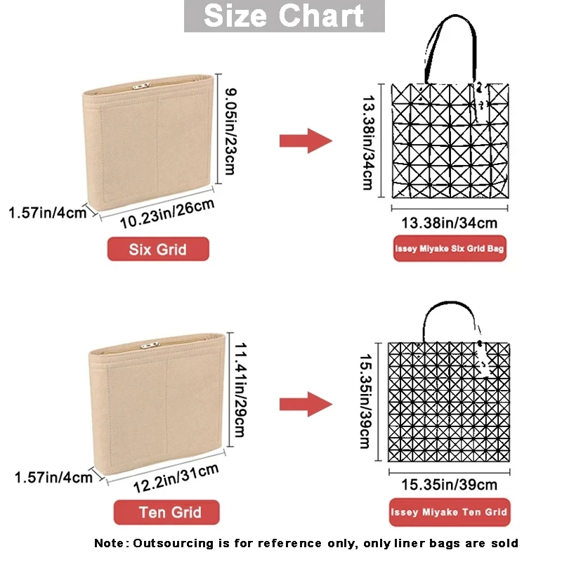 Felt Bag Organizer Sorting Storage Inner Modification Accessories For Issey Miyake Six Grid Bag Liner Pocket Tank Bags Support