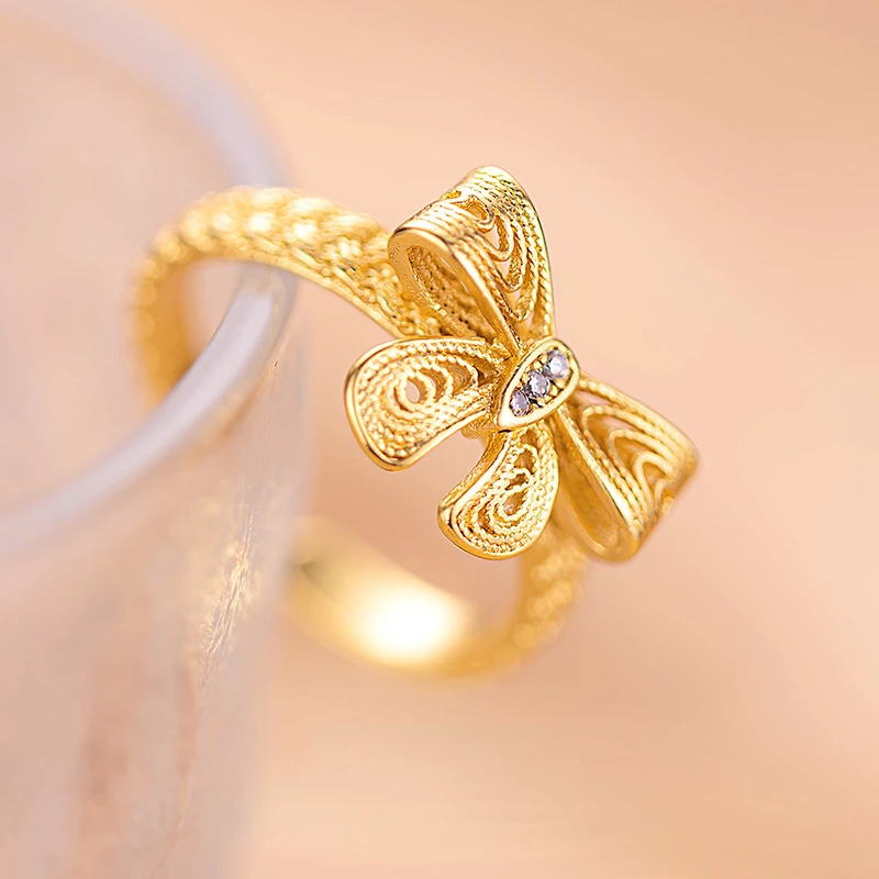 

Advanced Hollow Butterfly Bow Ring 14k Gold Color Rings for Women Wedding Birthday Valentine's Day Open Ring Jewelry Gifts