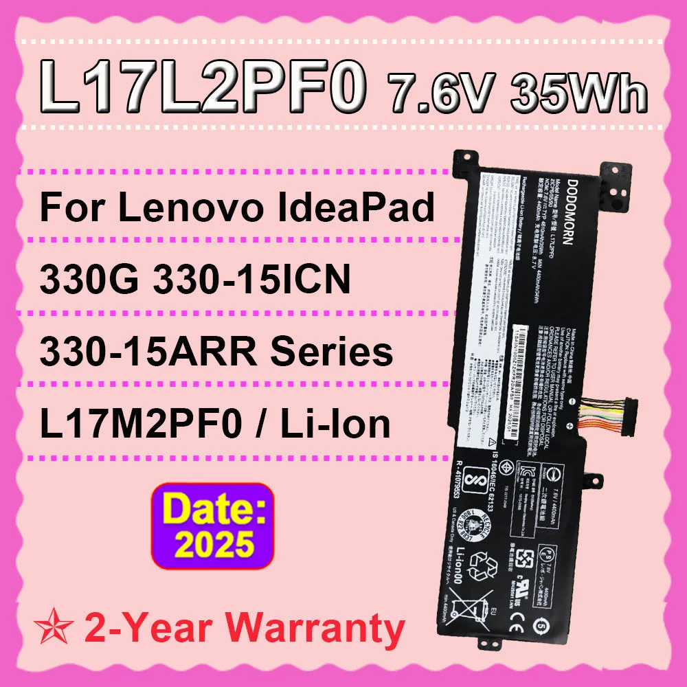 

ДЛЯ LENOVO IdeaPad 330-15ARR 330-15ICN 330G L17L2PF0 L17M2PF0 L17M2PF1 L17M2PF2 5B10Q62138 Аккумулятор для ноутбука 7,6 В 35 Втч DODOMORN