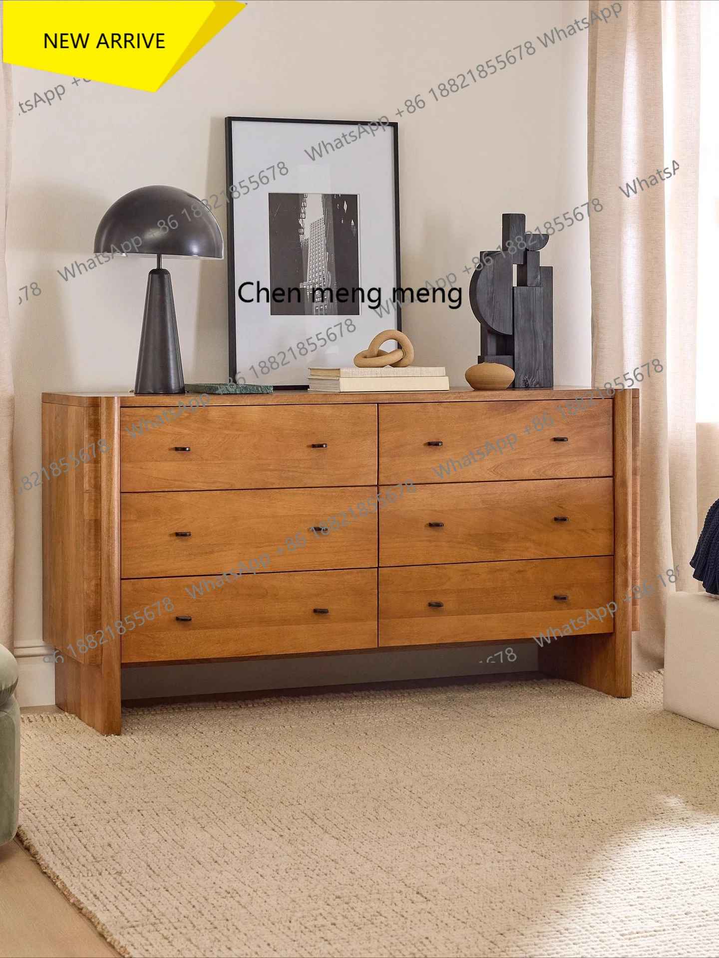 

M138 Vintage Six-Drawer Cabinet Solid Wood Bedroom French Retro Entryway Cabinet Living Room Wall-Mounted Storage Cabinet Design