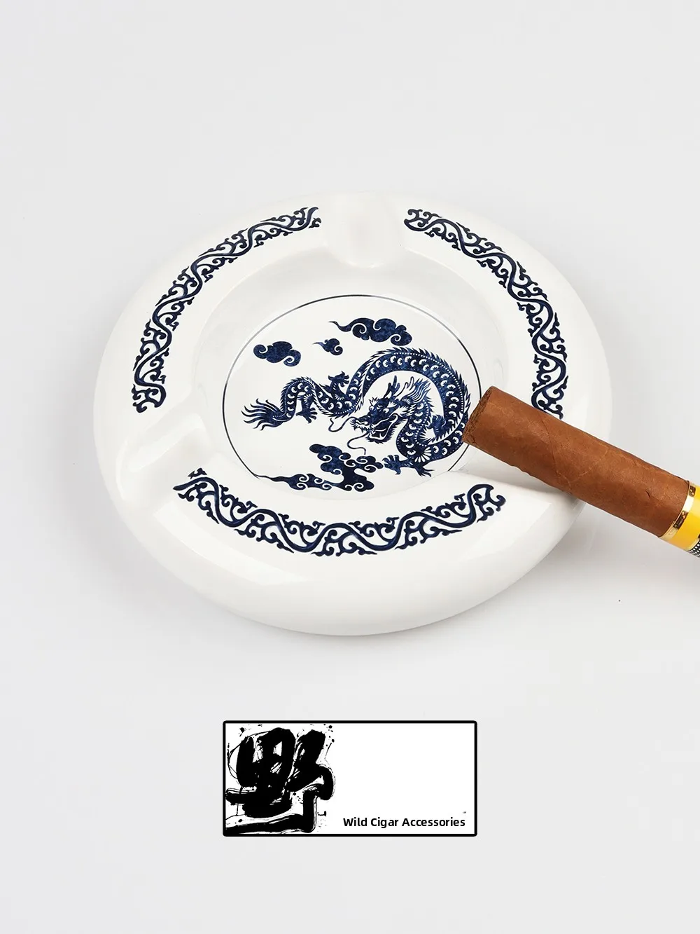 

Large Size Ceramic Office Cigar Ashtray Yejar Wild Cucumber Dragon Pattern Cloud Totem Chinese Style Creative Gift