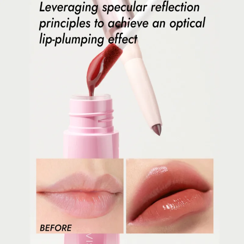 Dualended Lip Liner Mirror Lip Glaze Outlining Lip Gloss อเนกประสงค์รูปร่างริมฝีปากแบบเต็มดูเดิล