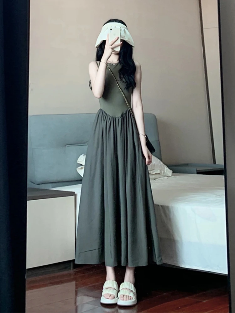 

Beach Vacation Fairy Dress Women's Beautiful First Love Style Gentle Breeze Elegant Long Sleeveless High Waist A-Line Skirt