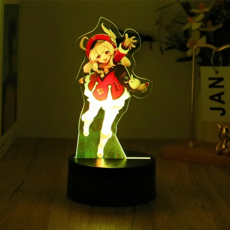 Genshin Impact 3D Lamp Zhongli Raiden Shogun Klee Anime LED Night Light for Bedroom Decor Moon lamp Birthday Best Gifts Luces