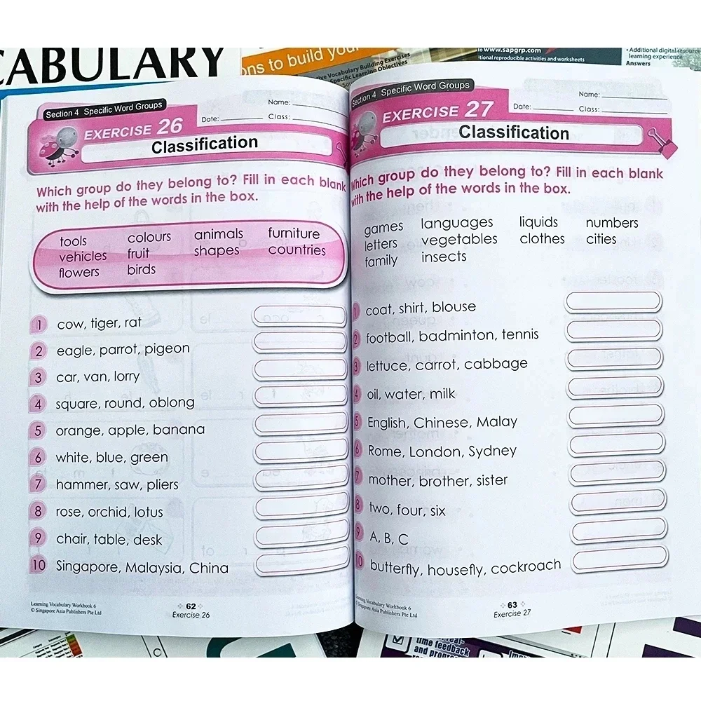 6 Bücher des Singapore's Vocabulary of SAP Learning Vocabulary, Englischbücher der 1. bis 6. Klasse, für 8–12 Jahre altes Lehrbuch