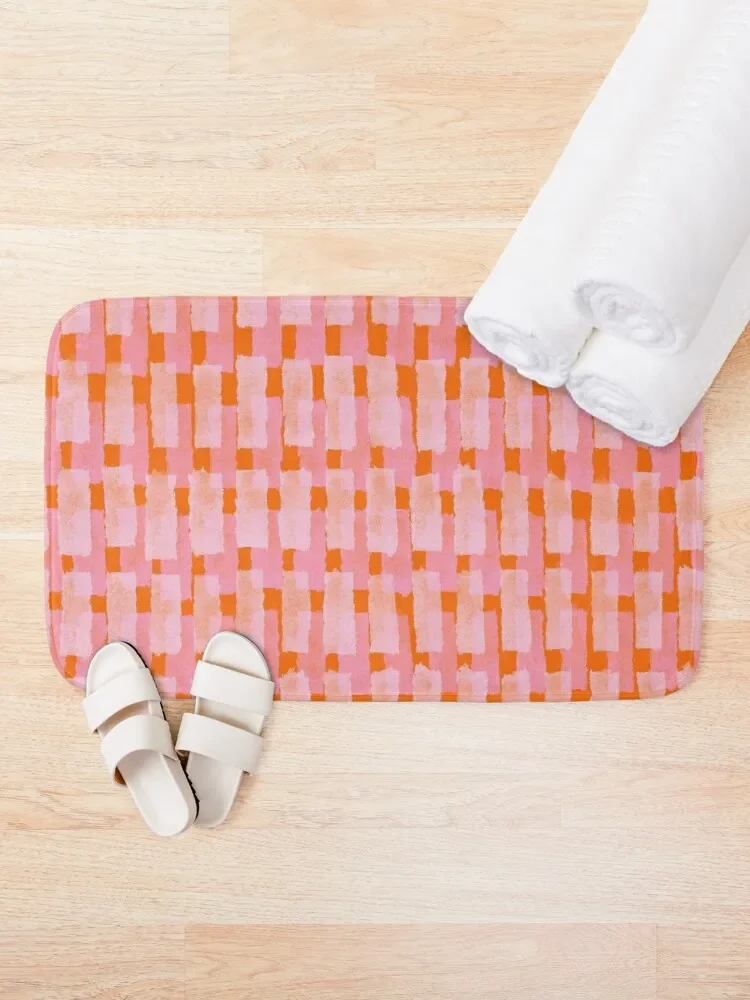 Pink and Orange, Brush Strokes, Geometric Bath Mat Absorbent Rug Showers Bathroom Rug Bathroom Accessory Mat